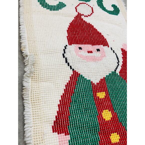 Vintage Christmas Latch Hook Rug Santa Joy Fluffy Beard Large Retro Completed - Picture 9 of 11